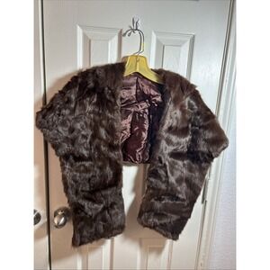 Vintage Women's Real Mink Fur Stole Shawl Brown Satin Lined One Size